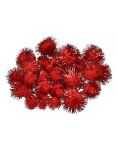 Pompons  10, 15, 20, 25 mm, 40 Stk., rot metallic