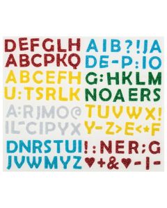 Moosgummi Glitter-Sticker, 128 Stück Buchstaben, farbig sortiert